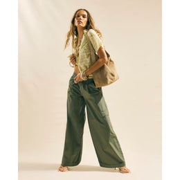 Khaki Wide Leg Cargo Trousers