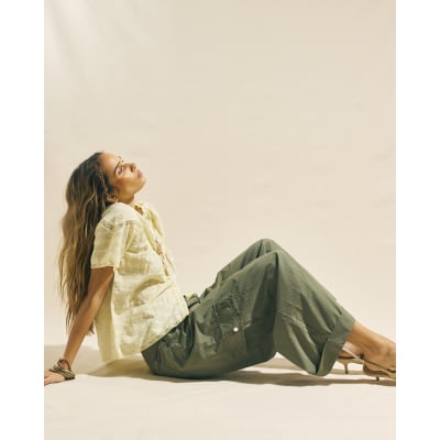 Khaki Wide Leg Cargo Trousers