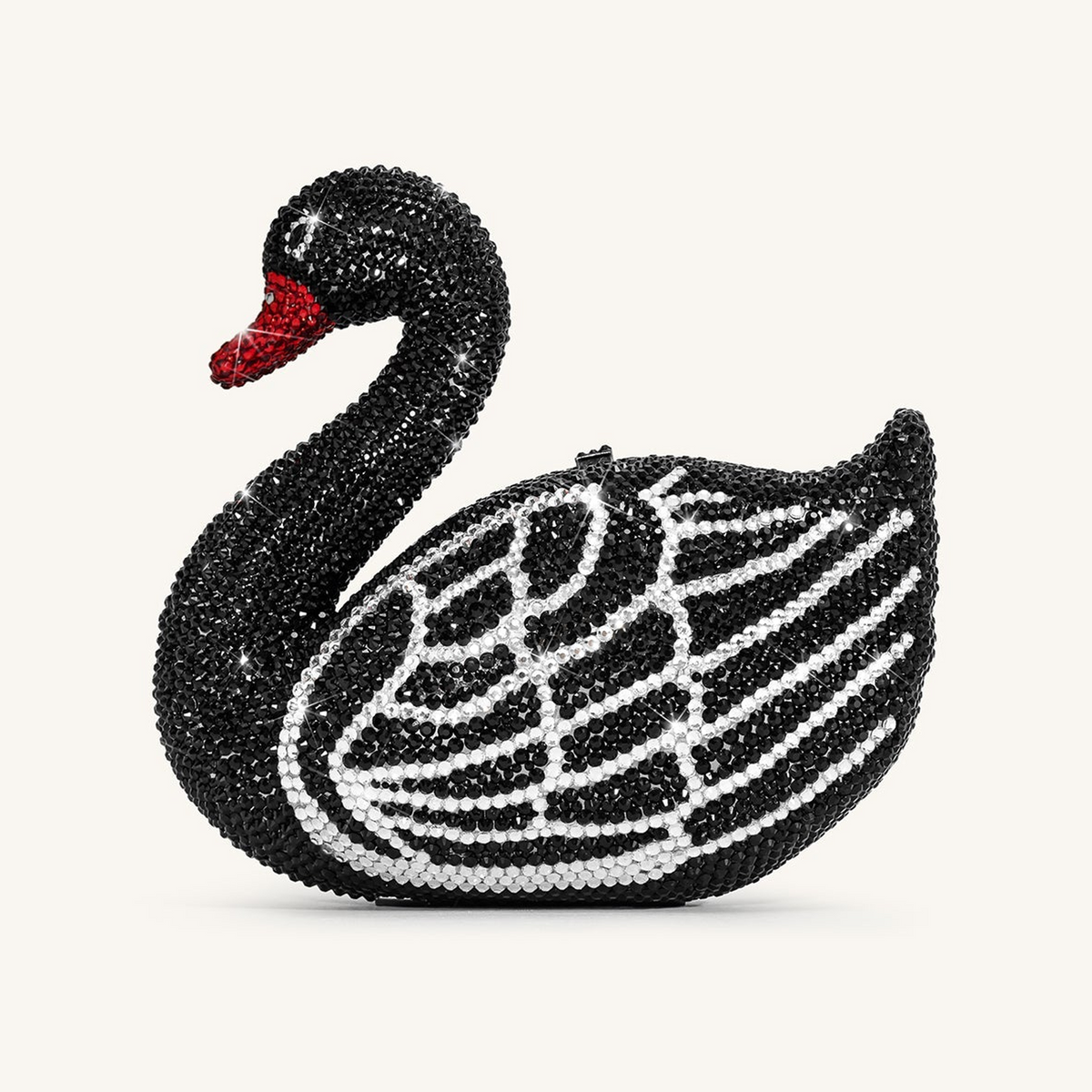Kinsley Crystal Swan Clutch - Black