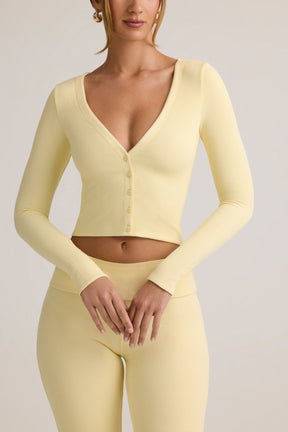Modal Ribbed Cropped Cardigan in Buttercream Yellow
