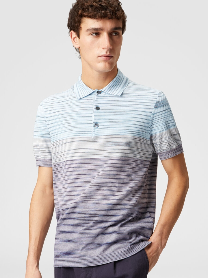 Missoni Slub Pattern Polo in Light Blue and Purple