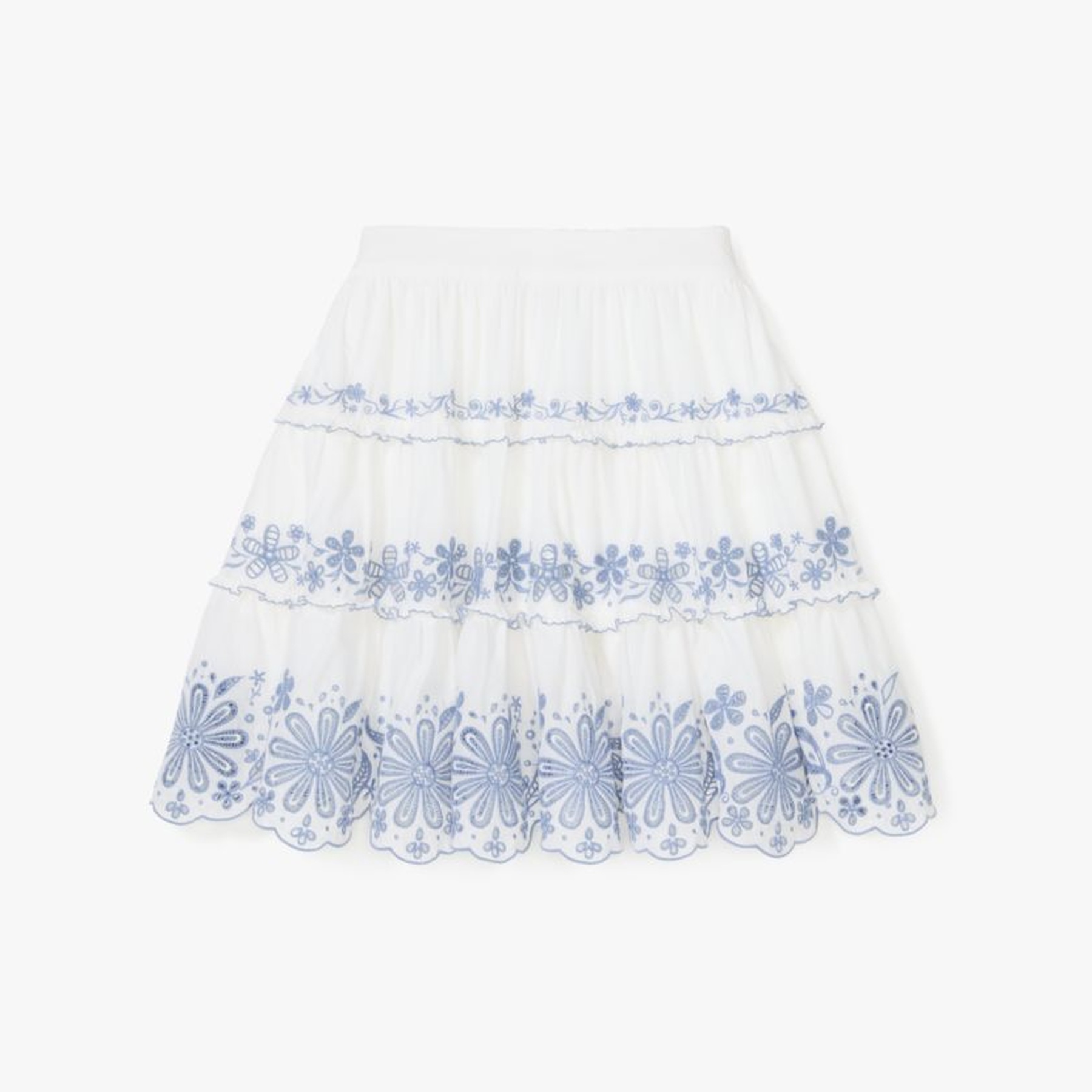 Floral Embroidered Tiered Mini Skirt