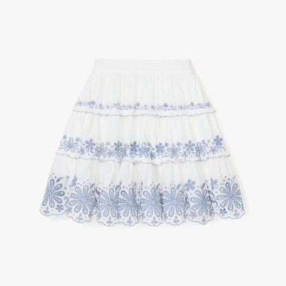 Floral Embroidered Tiered Mini Skirt
