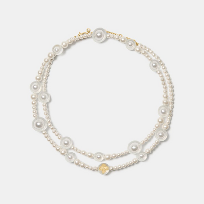 Spade Flower Pearl Long Statement Necklace