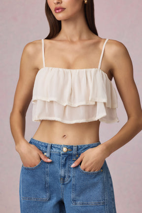 Ruffled Cropped Camisole Top in Ivory