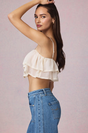 Ruffled Cropped Camisole Top in Ivory
