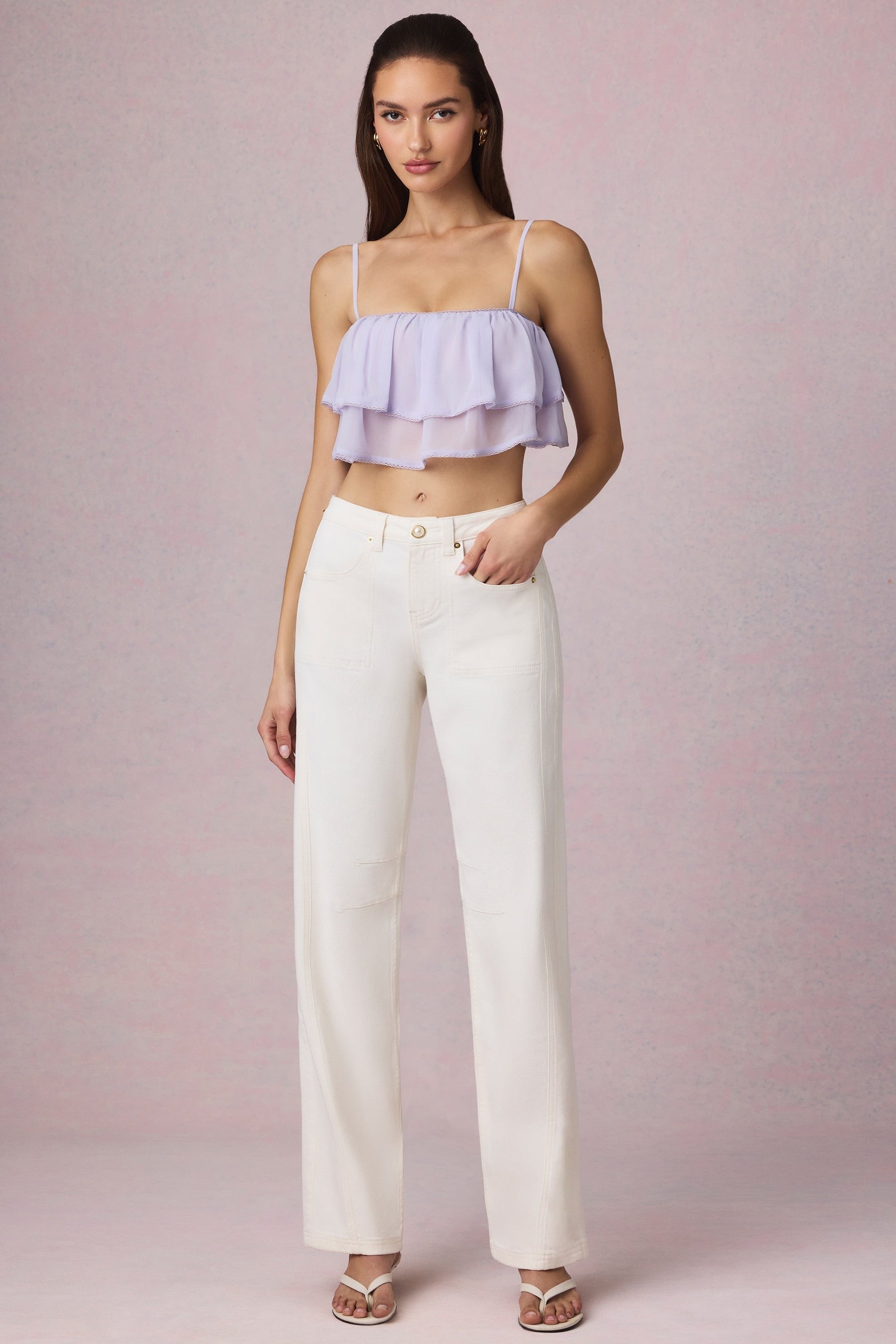 Ruffled Cropped Camisole Top in Lilac