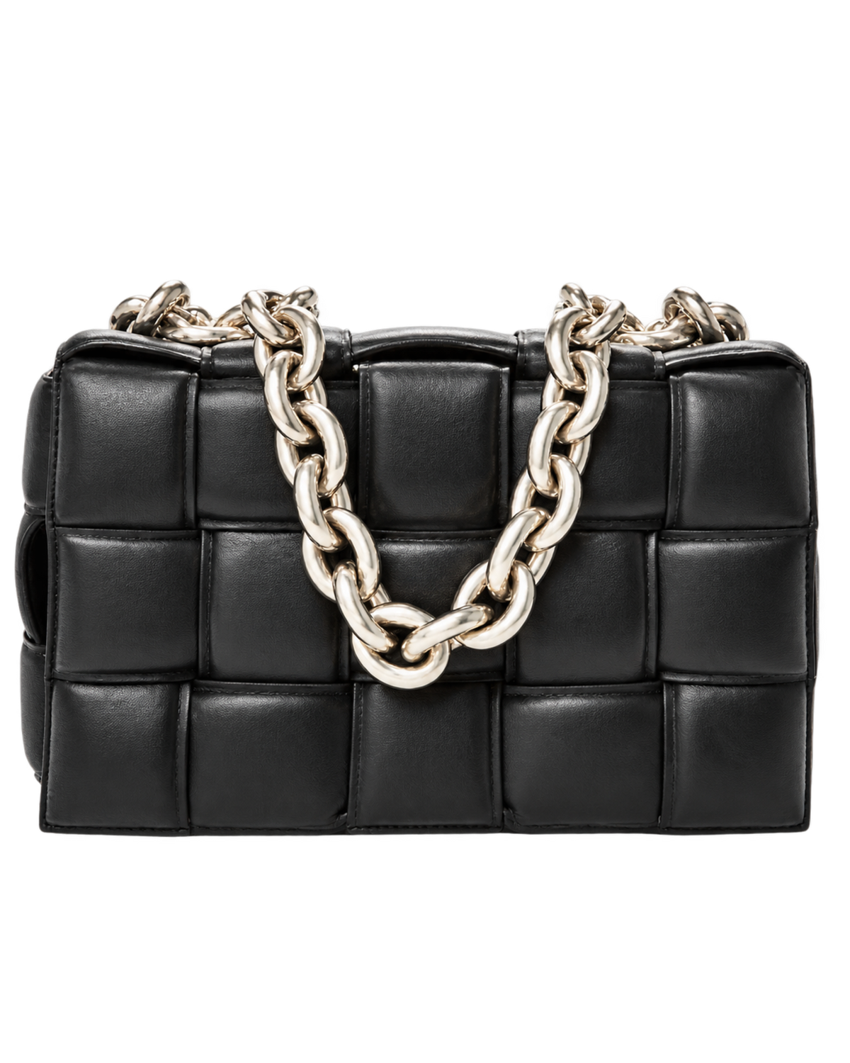 Lambskin Maxi Intreccio Padded Chain Cassette Crossbody Bag Black