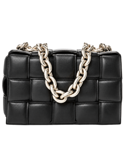 Lambskin Maxi Intreccio Padded Chain Cassette Crossbody Bag Black