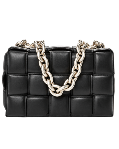 Lambskin Maxi Intreccio Padded Chain Cassette Crossbody Bag Black