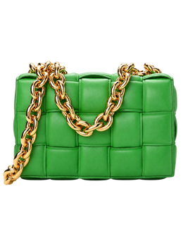 Lambskin Maxi Intreccio Padded Chain Cassette Crossbody Bag Grass