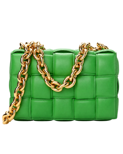 Lambskin Maxi Intreccio Padded Chain Cassette Crossbody Bag Grass