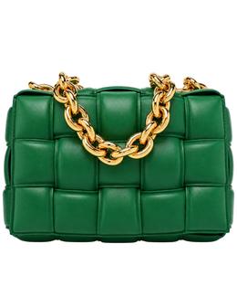 Lambskin Maxi Intreccio Padded Chain Cassette Crossbody Bag Racing Green