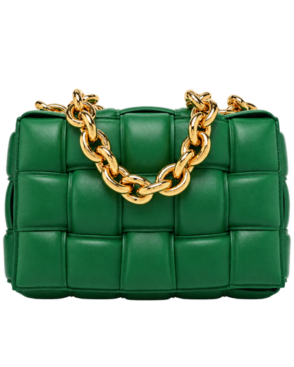 Lambskin Maxi Intreccio Padded Chain Cassette Crossbody Bag Racing Green