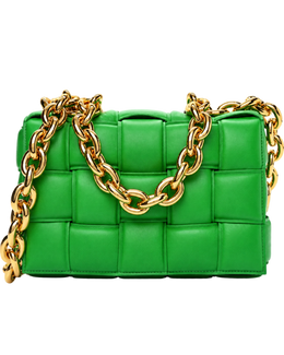 Lambskin Maxi Intreccio Padded Chain Cassette Crossbody Bag Parakeet