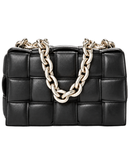 Lambskin Maxi Intreccio Padded Chain Cassette Crossbody Bag Black