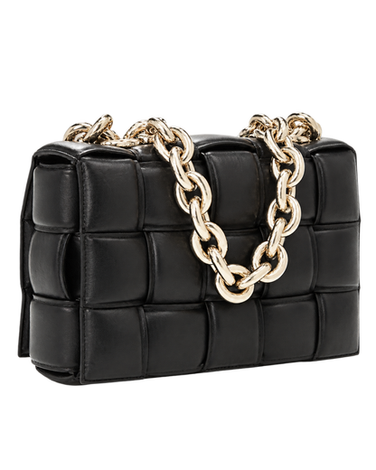 Lambskin Maxi Intreccio Padded Chain Cassette Crossbody Bag Black