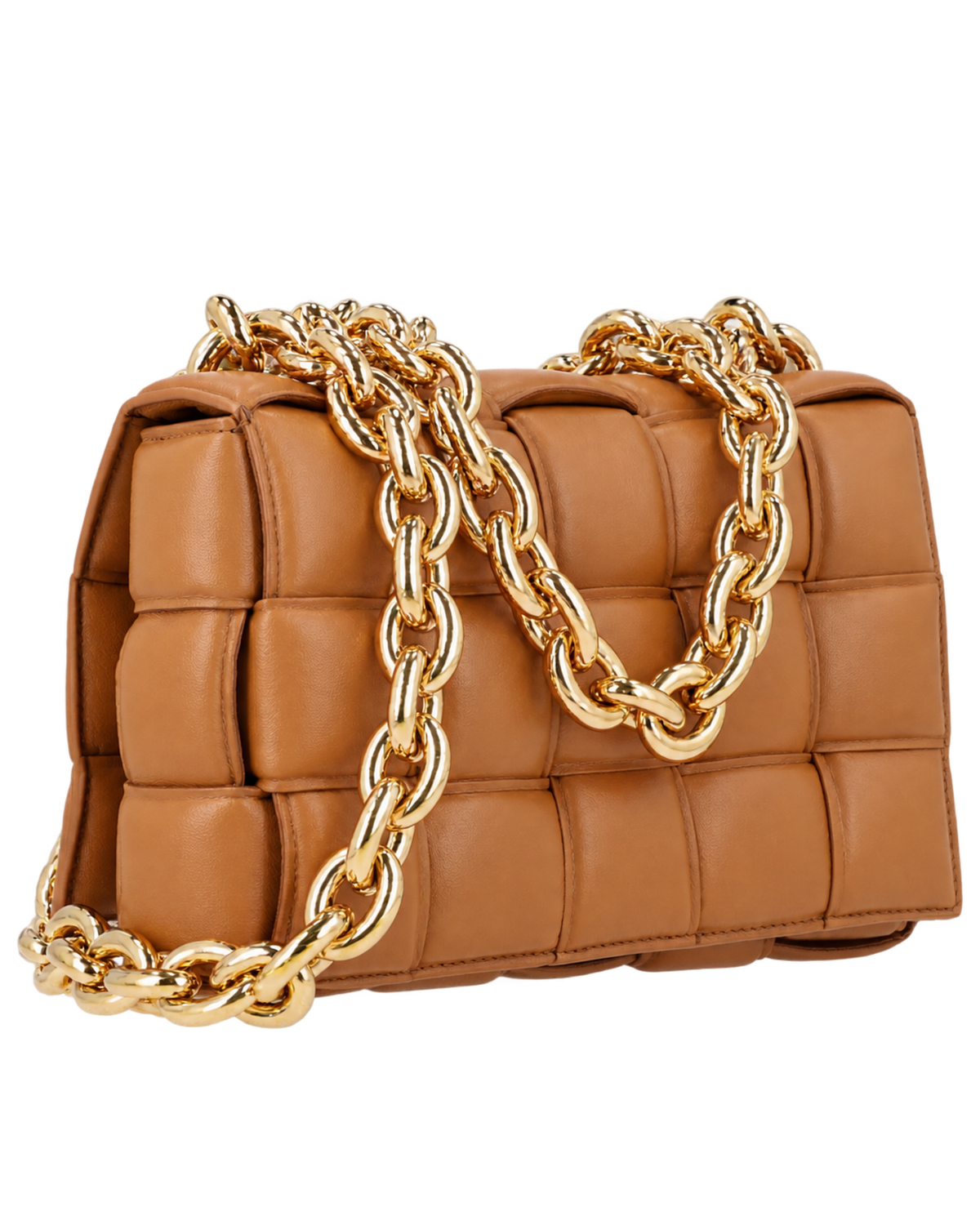 Lambskin Maxi Intreccio Padded Chain Cassette Crossbody Bag Caramel