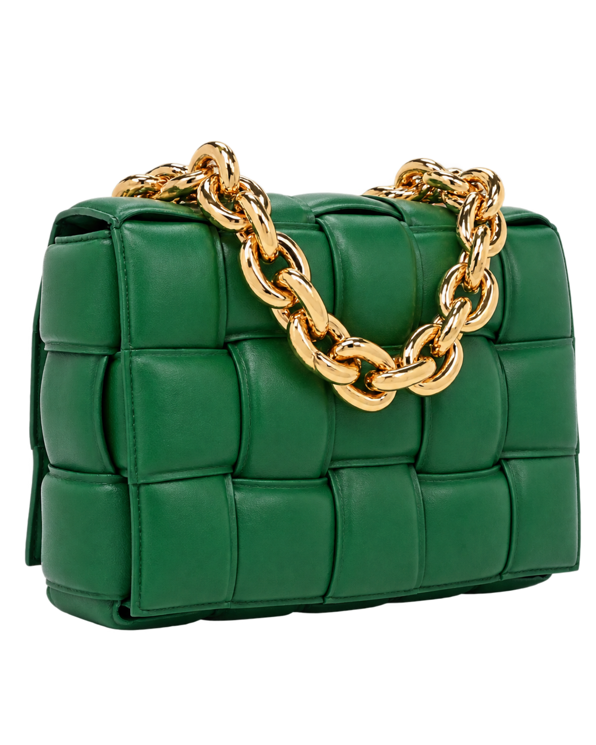 Lambskin Maxi Intreccio Padded Chain Cassette Crossbody Bag Racing Green