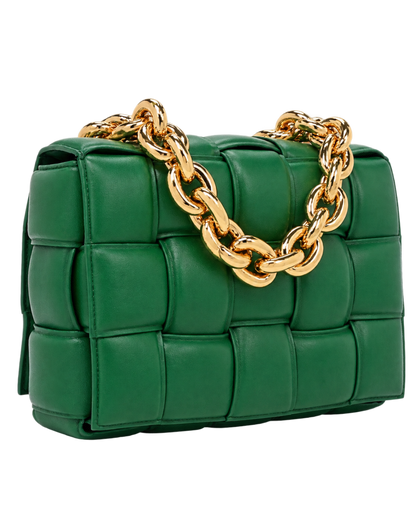 Lambskin Maxi Intreccio Padded Chain Cassette Crossbody Bag Racing Green