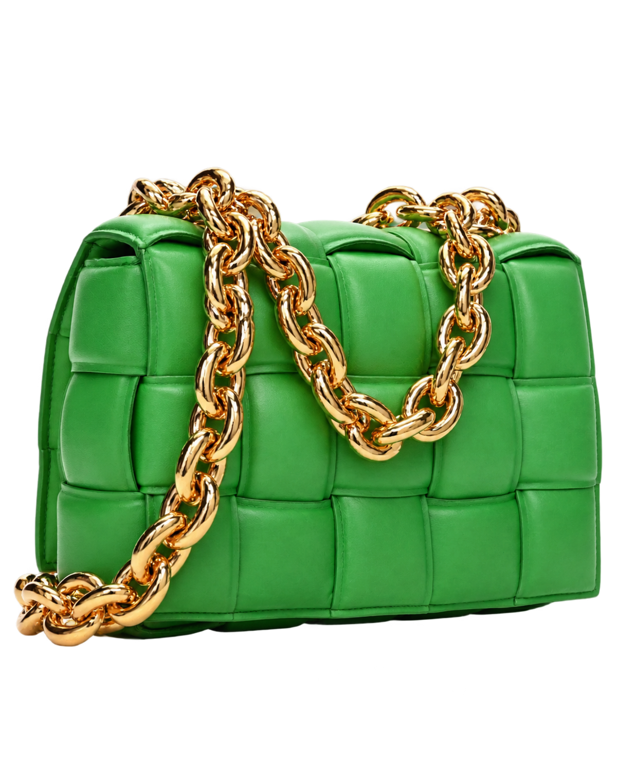 Lambskin Maxi Intreccio Padded Chain Cassette Crossbody Bag Grass
