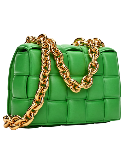 Lambskin Maxi Intreccio Padded Chain Cassette Crossbody Bag Grass