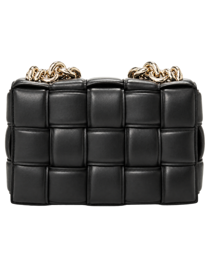 Lambskin Maxi Intreccio Padded Chain Cassette Crossbody Bag Black
