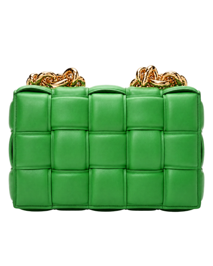 Lambskin Maxi Intreccio Padded Chain Cassette Crossbody Bag Grass