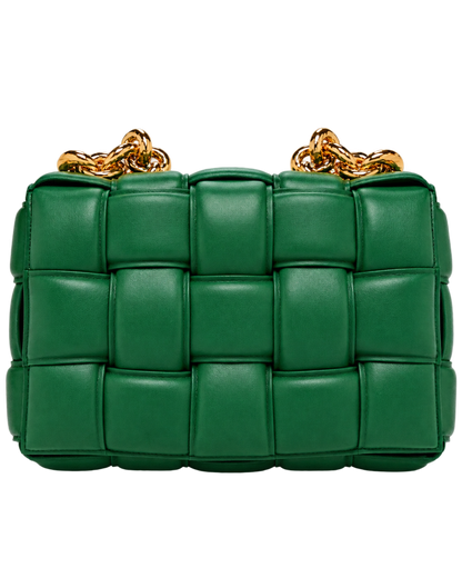 Lambskin Maxi Intreccio Padded Chain Cassette Crossbody Bag Racing Green
