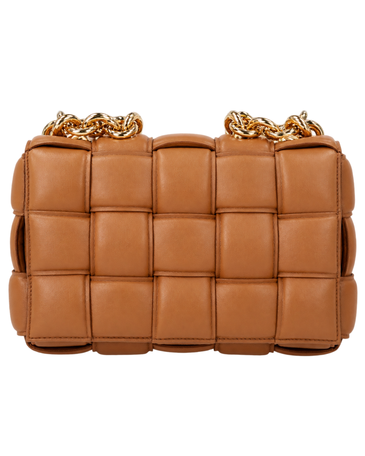 Lambskin Maxi Intreccio Padded Chain Cassette Crossbody Bag Caramel