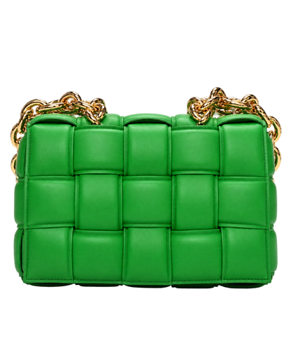 Lambskin Maxi Intreccio Padded Chain Cassette Crossbody Bag Parakeet
