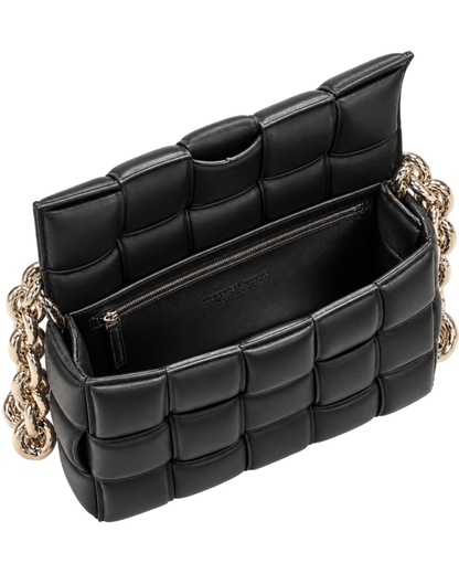 Lambskin Maxi Intreccio Padded Chain Cassette Crossbody Bag Black