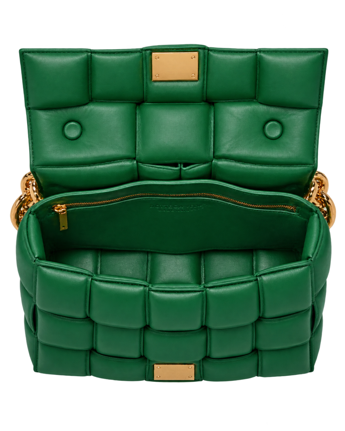Lambskin Maxi Intreccio Padded Chain Cassette Crossbody Bag Racing Green