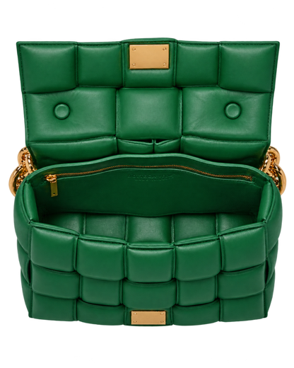 Lambskin Maxi Intreccio Padded Chain Cassette Crossbody Bag Racing Green