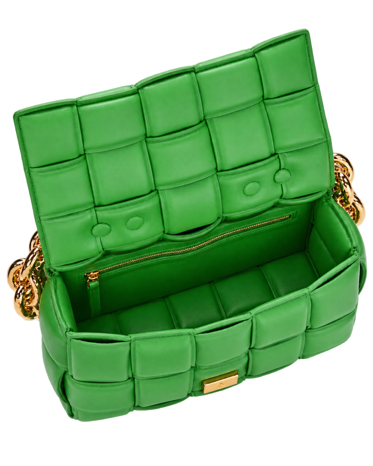 Lambskin Maxi Intreccio Padded Chain Cassette Crossbody Bag Grass
