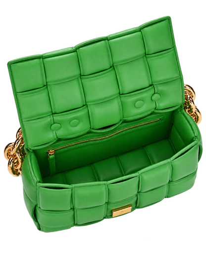 Lambskin Maxi Intreccio Padded Chain Cassette Crossbody Bag Grass