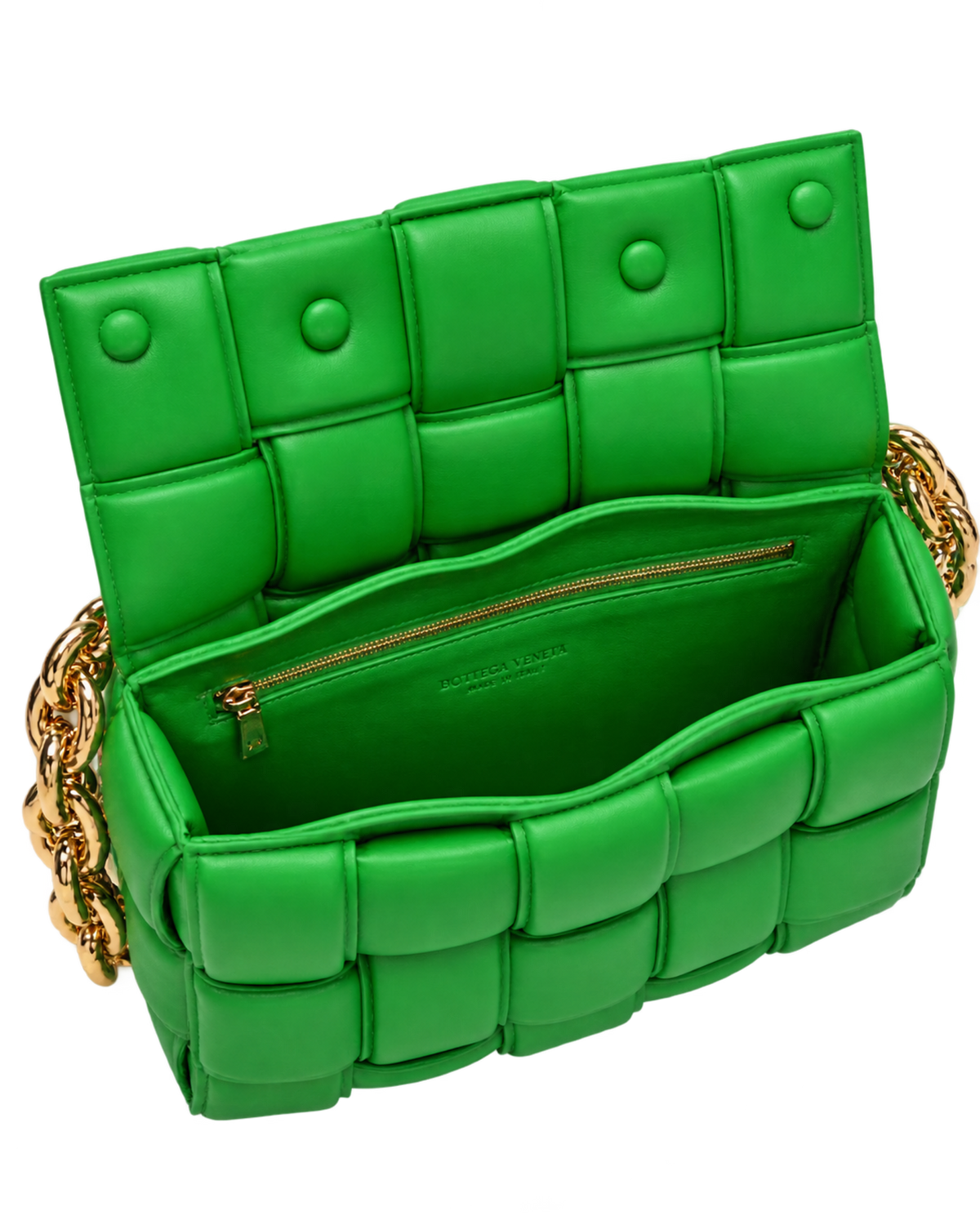 Lambskin Maxi Intreccio Padded Chain Cassette Crossbody Bag Parakeet