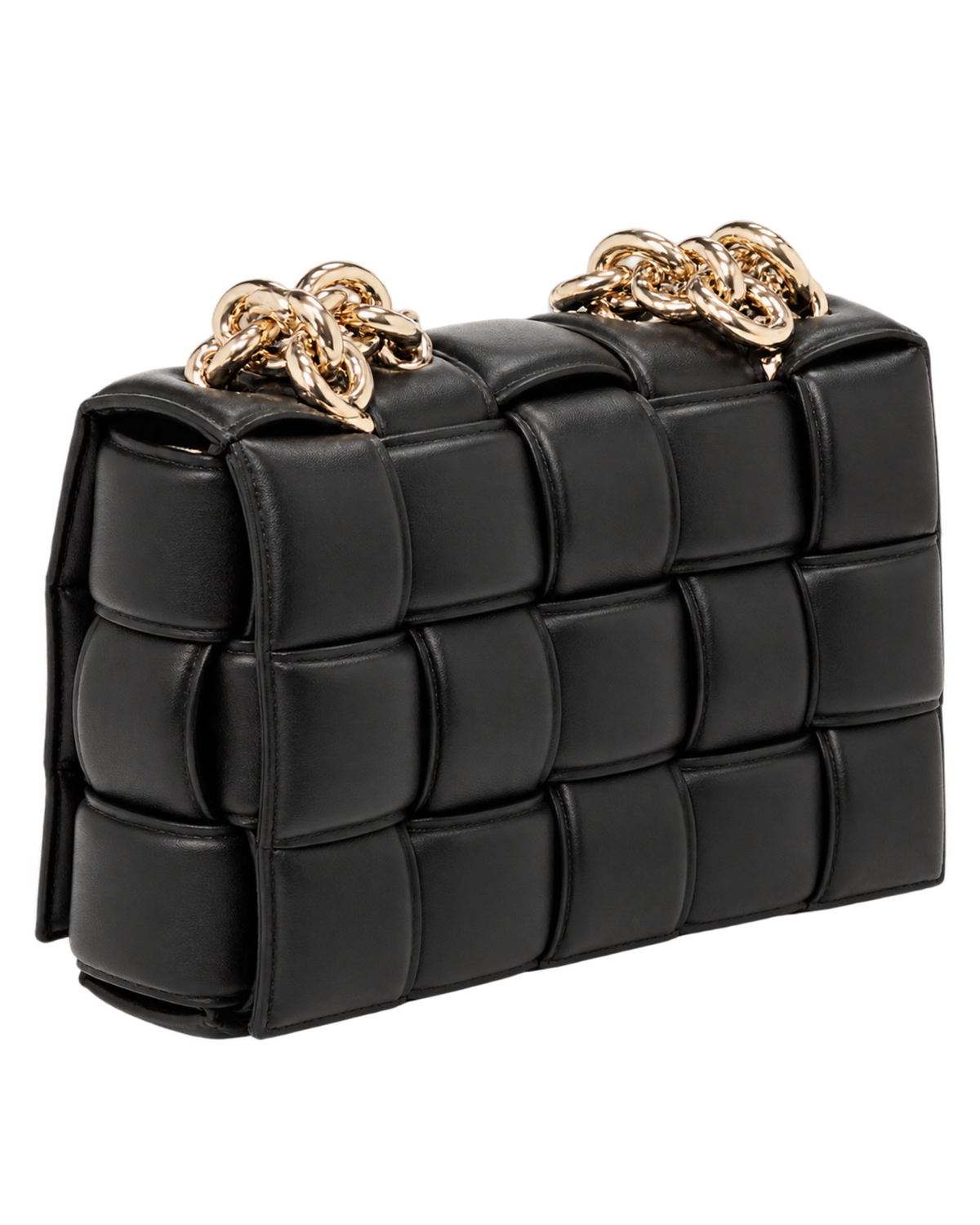 Lambskin Maxi Intreccio Padded Chain Cassette Crossbody Bag Black