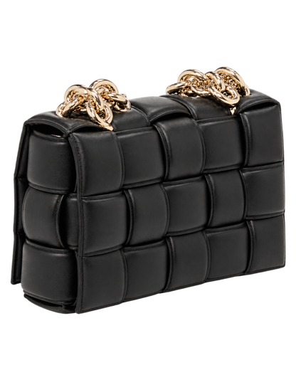 Lambskin Maxi Intreccio Padded Chain Cassette Crossbody Bag Black