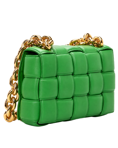 Lambskin Maxi Intreccio Padded Chain Cassette Crossbody Bag Grass