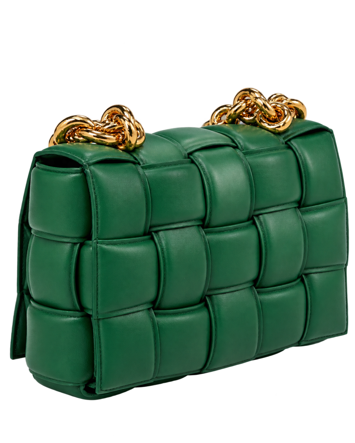 Lambskin Maxi Intreccio Padded Chain Cassette Crossbody Bag Racing Green