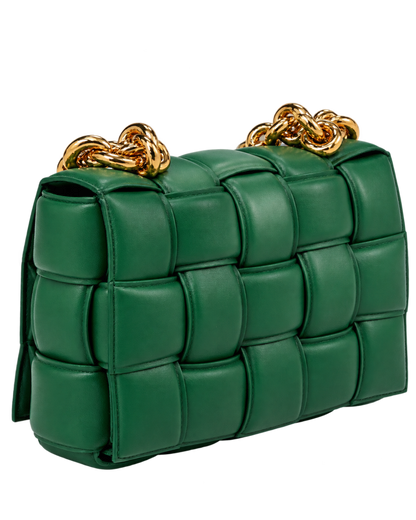 Lambskin Maxi Intreccio Padded Chain Cassette Crossbody Bag Racing Green