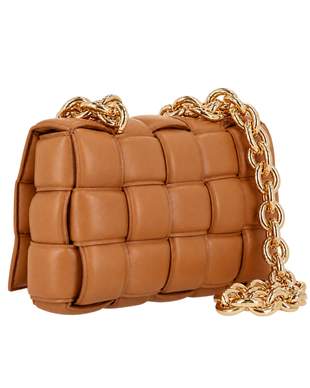 Lambskin Maxi Intreccio Padded Chain Cassette Crossbody Bag Caramel