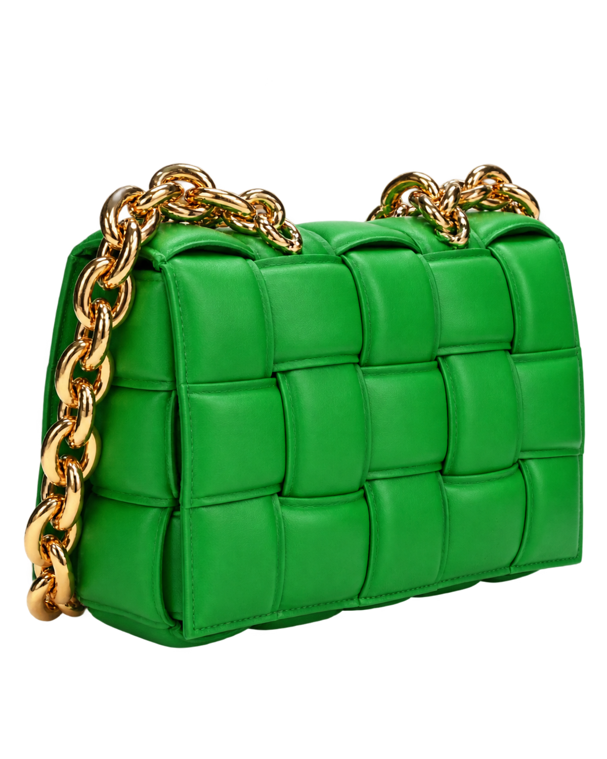Lambskin Maxi Intreccio Padded Chain Cassette Crossbody Bag Parakeet