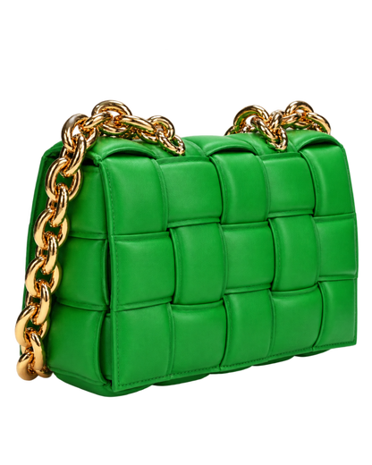 Lambskin Maxi Intreccio Padded Chain Cassette Crossbody Bag Parakeet