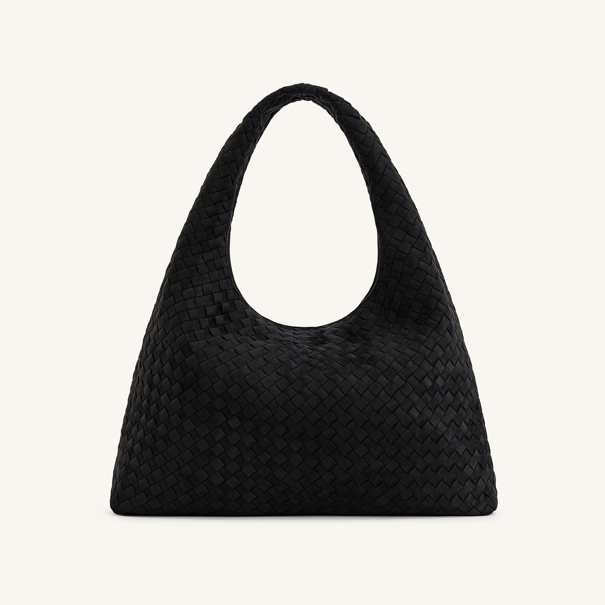 Laura Faux Suede Woven Shoulder Bag - Black