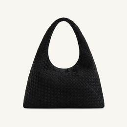 Laura Faux Suede Woven Shoulder Bag - Black