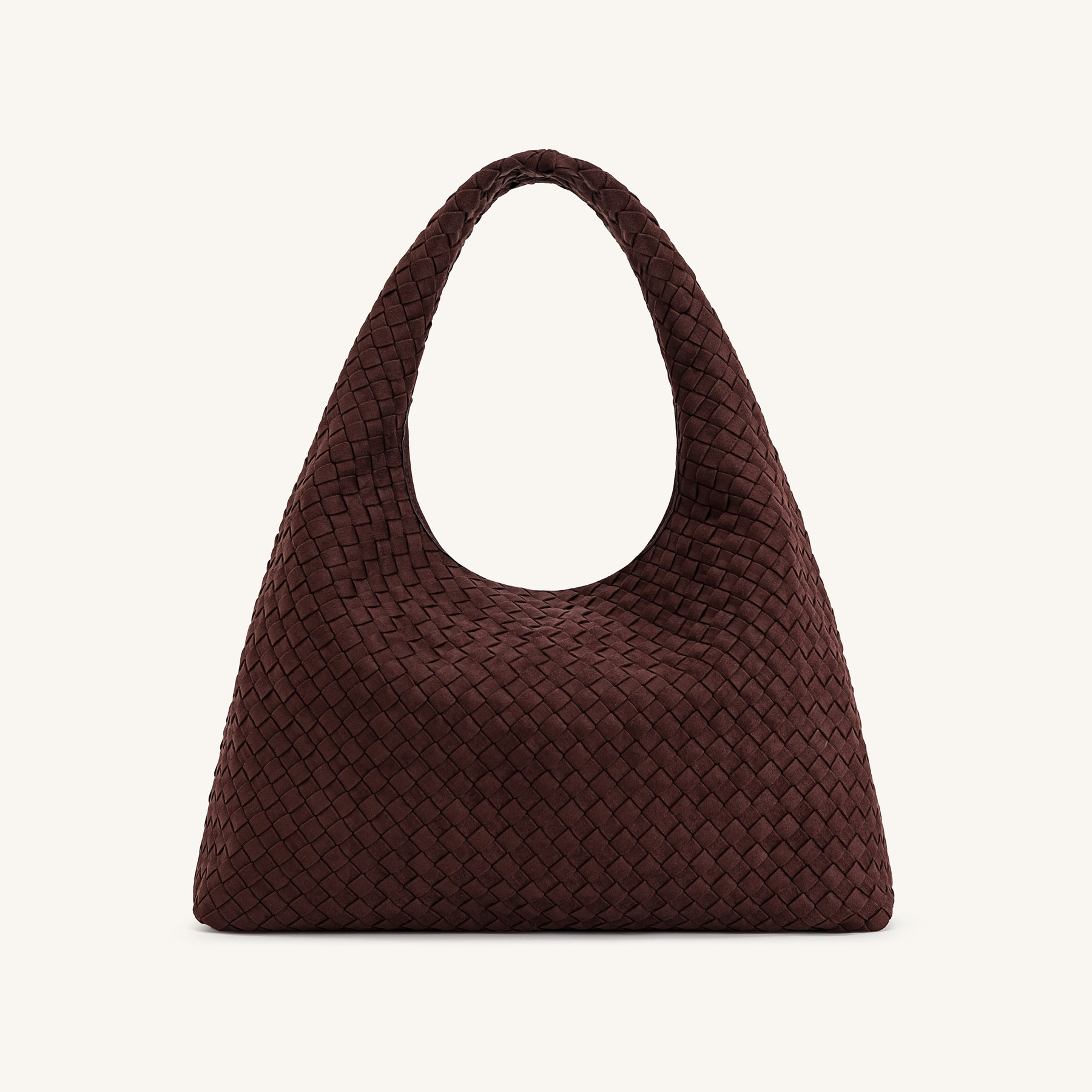 Laura Faux Suede Woven Shoulder Bag - Dark Brown