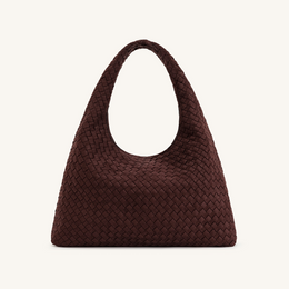 Laura Faux Suede Woven Shoulder Bag - Dark Brown
