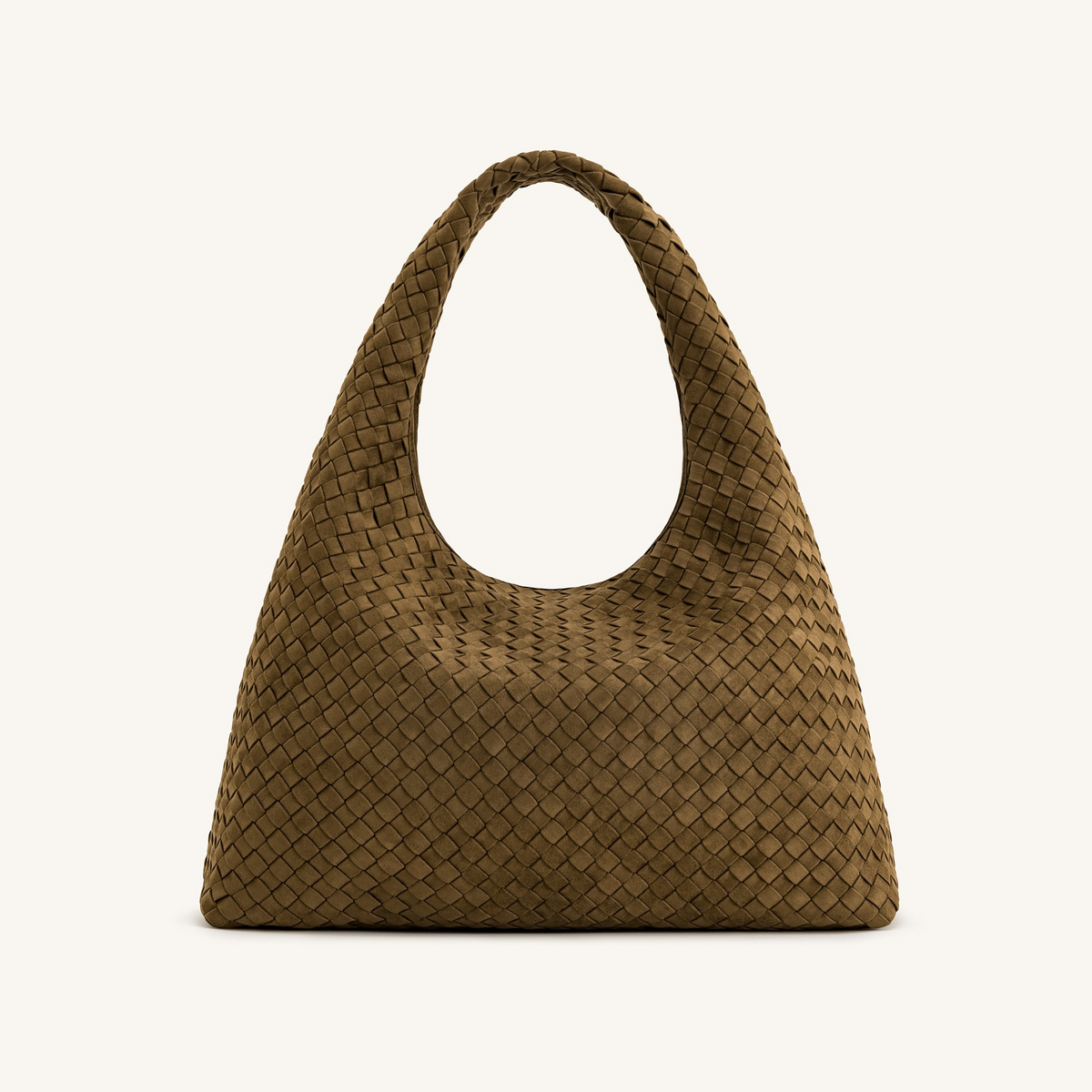 Laura Faux Suede Woven Shoulder Bag - Olive Green